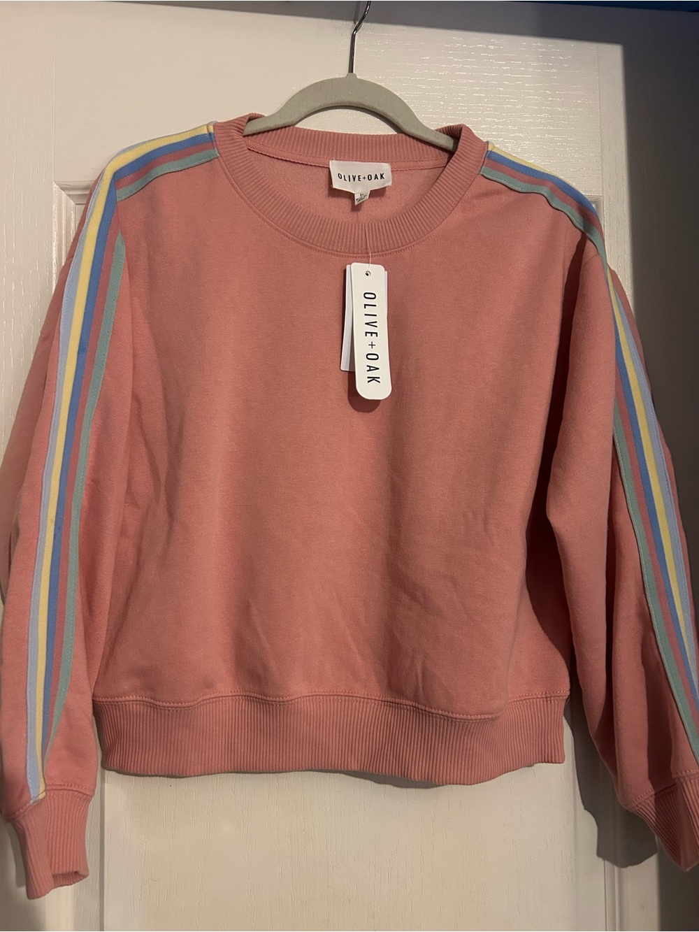 Olive & Oak Dusty Pink Sweatshirt with Pastel Stripe Sleeves